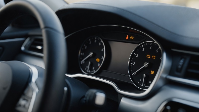 A car instrument cluster with warning symbols illuminated